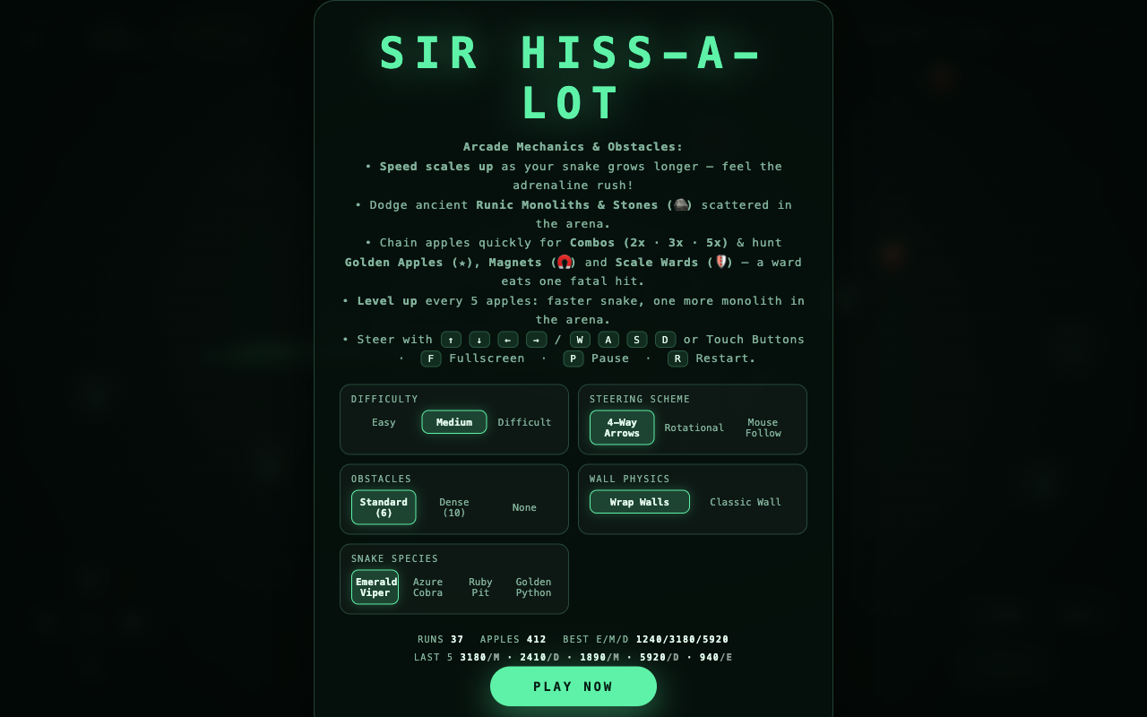 Sir Hiss-a-Lot full-screen game arena showing slithering snake and glowing food orbs