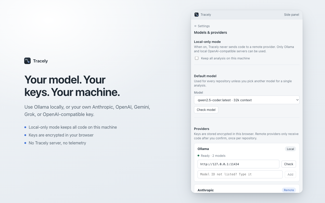 Tracely model provider settings and local-only offline mode toggle